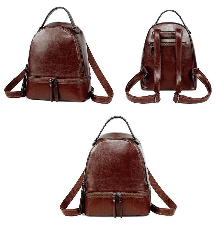 100% Genuine Leather Women Backpacks Retro Ladies Travel Bags Casual Girl's School Bags