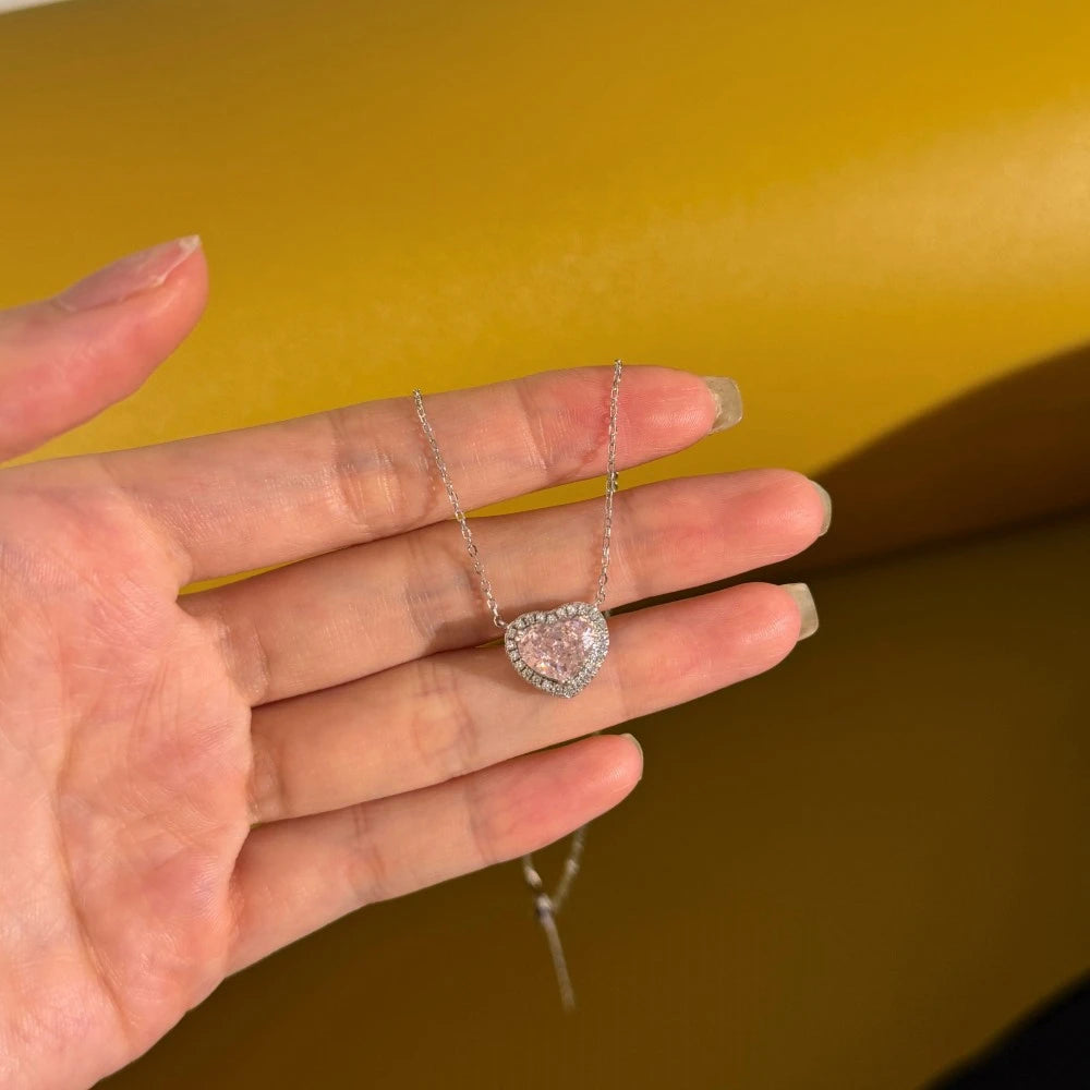 Wong Rain 925 Sterling Silver Heart Cut 8*10MM Lab Sapphire High Carbon Diamond Gems Pendant/Necklace/Earrings/Rings Jewelry Set