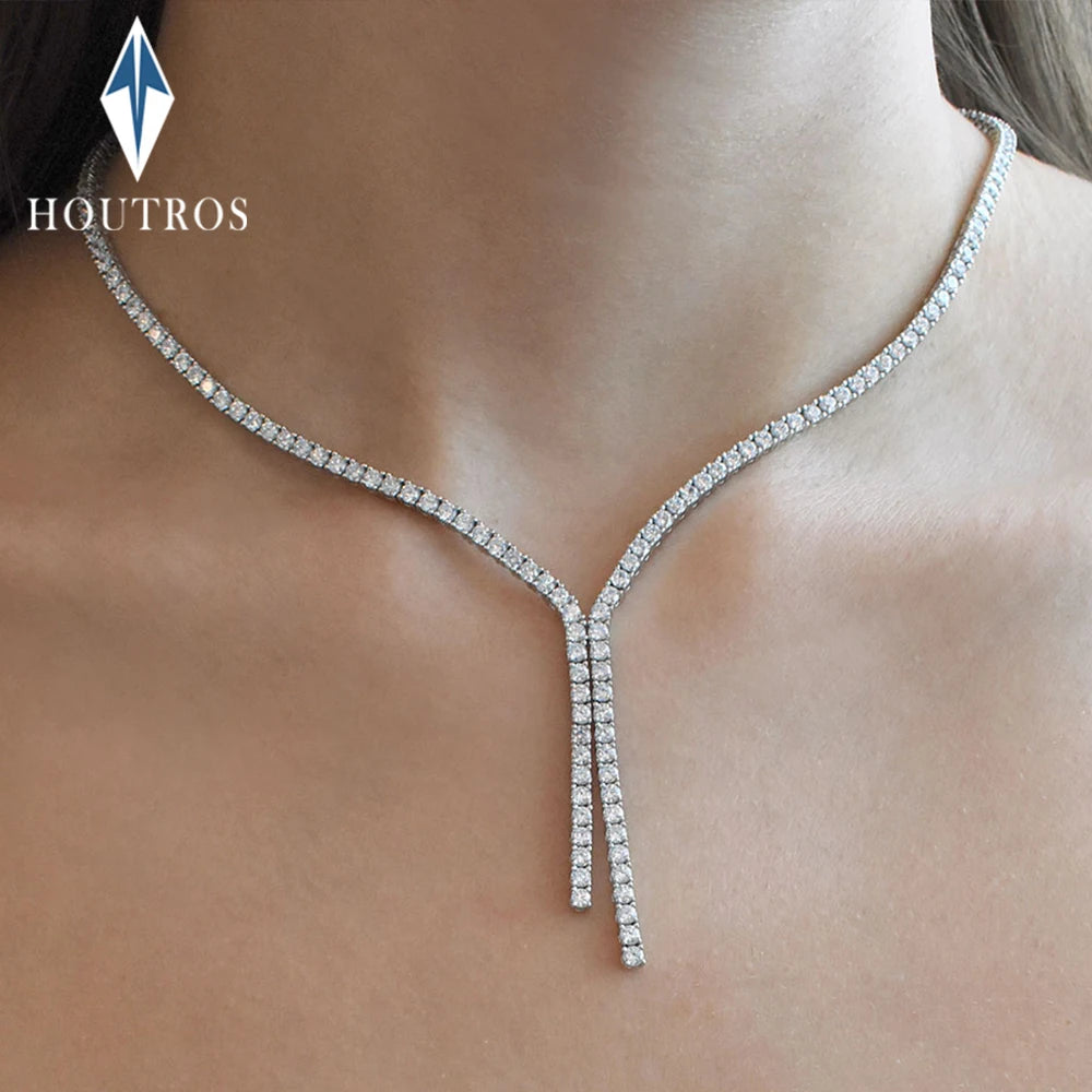 3mm Full Moissanite Tennis Necklace for Woman 925 Sterling Silver Plated 18k White Gold Tassel Necklace Party Wedding Jewelry