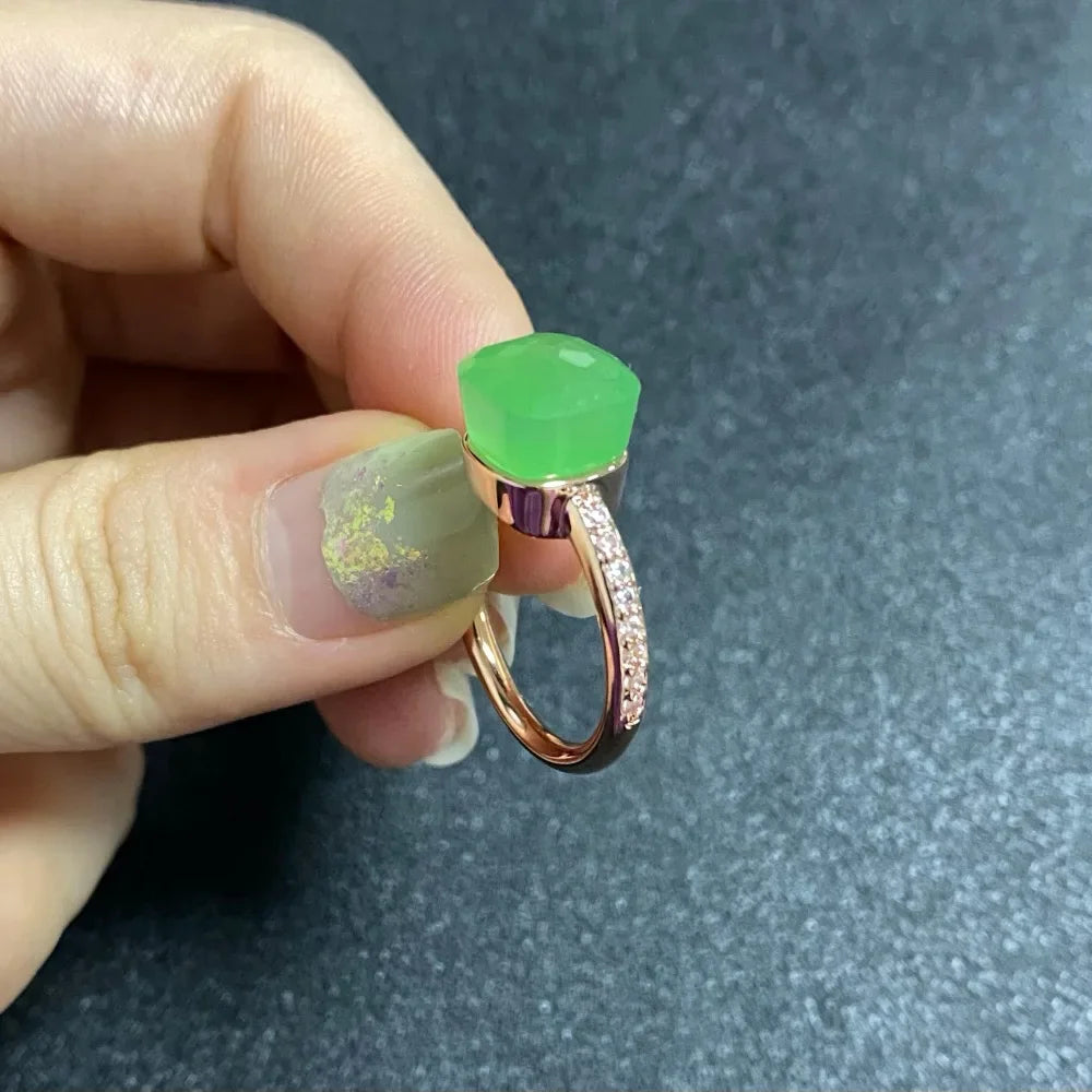 Ladies Square Candy Ring Slim Single Row Zircon Crystal Ring Platinum Plated Amethyst Jewelry Party Gift for Women