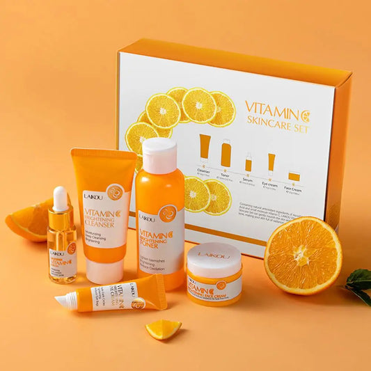 LAIKOU Vitamin C Skin Care Set Travel Size Kit For Gentle Skin Cleaning - Cleanser Toner Serum Eye Cream And Face Cream
