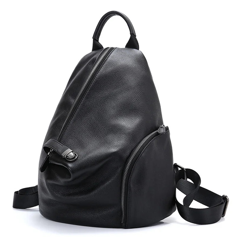 Zency Women's Genuine Leather Anti-theft Backpack Black Lady Knapsack High Quality Zipper Buckle Rusksack 2024 New Back Beige