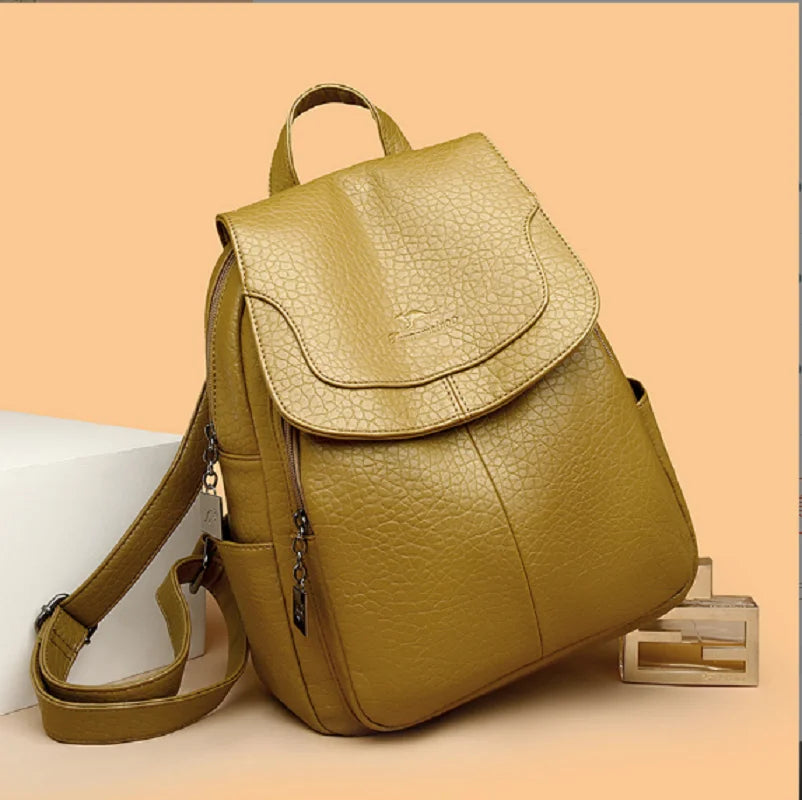 New Women's High Quality Leather Travel Backpack Fashion Luxury Large Capacity Shoulder Bags School Bag Teenagers Girls Totes