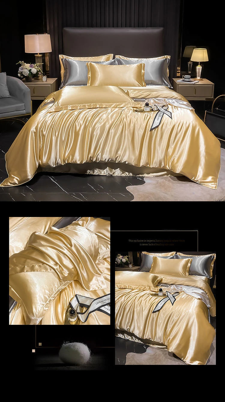 Real 100% Mulberry Silk Bedding Set with Duvet Cover Fitted/Flat Bed Sheet Pillowcase Solid Color 4pcs King Queen Twin Bed Sets