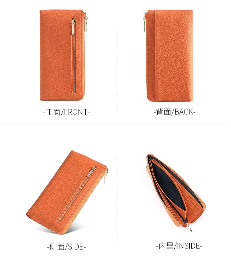 Women's Genuine Leather Long Wallets Cowhide Coin Purse Multi-card  Wallet for Women