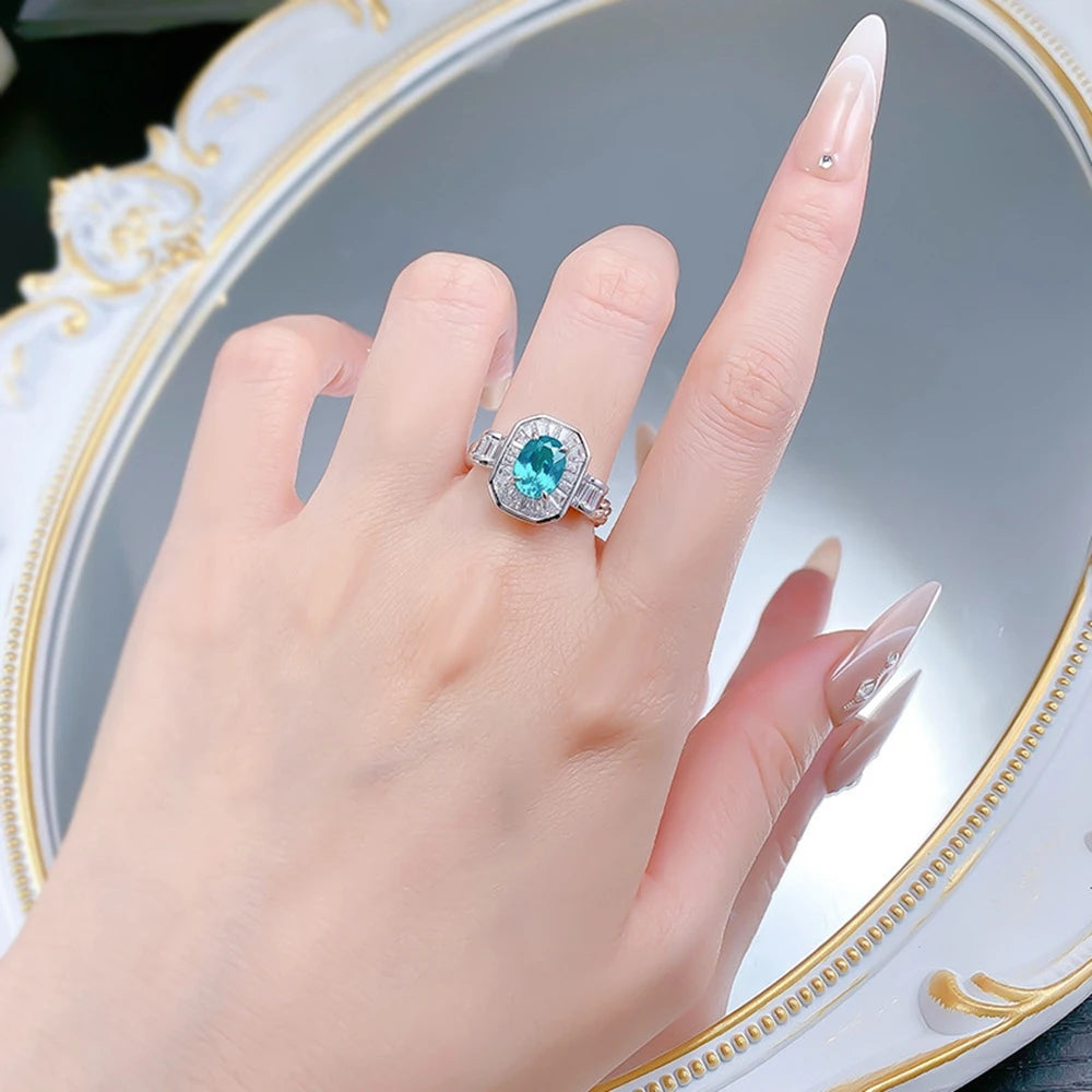 Wong Rain Vintage 925 Sterling Silver Oval Cut 6*8 MM Paraiba Tourmaline Gemstone Ring for Women Fine Jewelry Anniversary Gifts