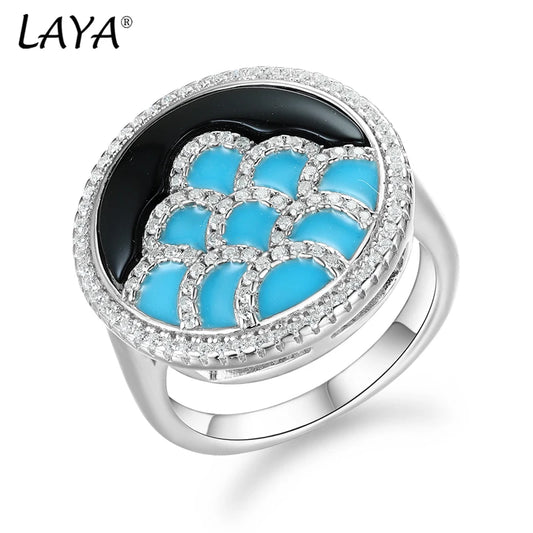 LAYA 925 Sterling Silver Ring Blue Decoration Finger Rings High Quality Zircon Handmade Enamel for Women 2025 Trend Jewelry