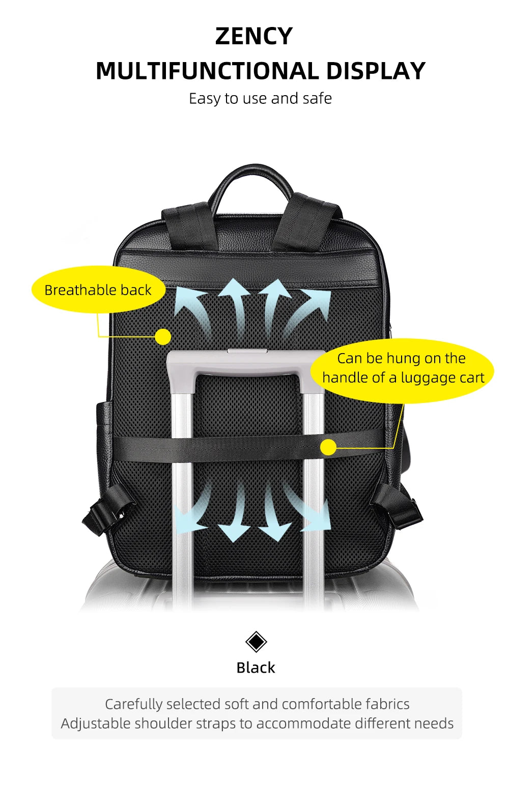 Zency Genuine Leather Backpack Bag Simple Casual Large Capacity Women's Knapsack Travel Outdoor Female Rucksack Unisex Mochilas