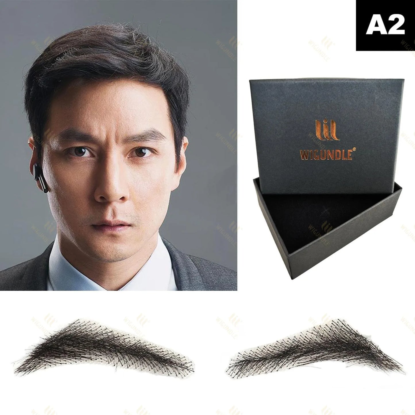 WIGUNDLE Fake Eyebow Women Or Man Hair Brazilian Hair invisible Handmade 100% Human Hair Fake Eyebrows Hand Tied False Eyebrows