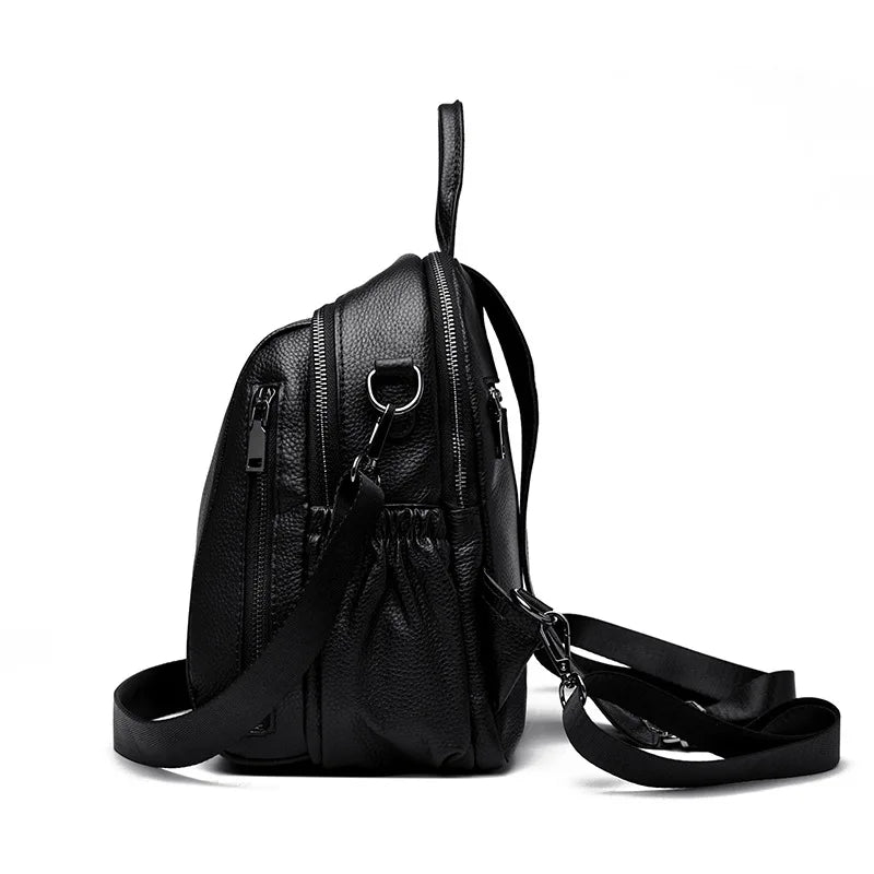 2026 New Fashionable Pure Color Leather Backpack Women's Cross-Border Travel Bag Durable Soft Cowhide Shoulder Bag for All Ages