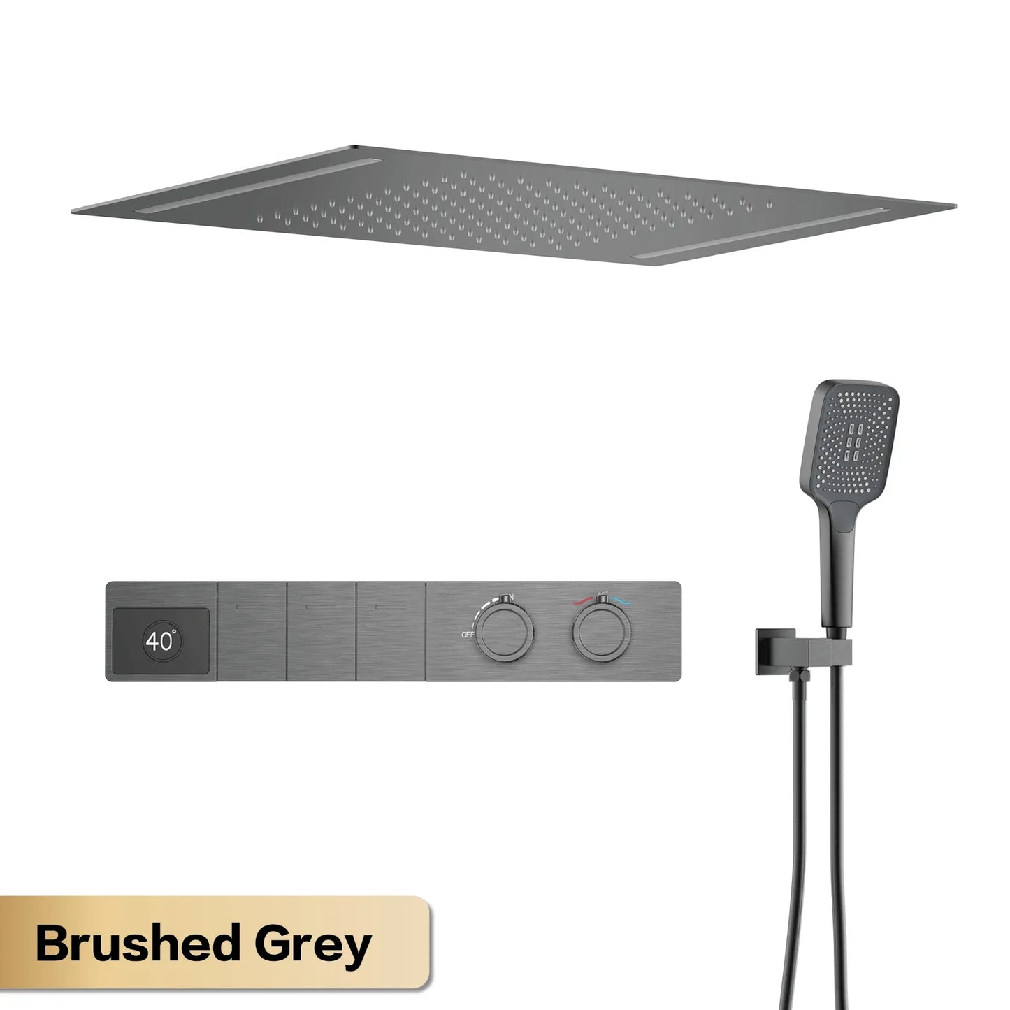 Luxury brass gun gray ceiling constant temperature shower system LED digital display hot and cold water embedded bathroom faucet