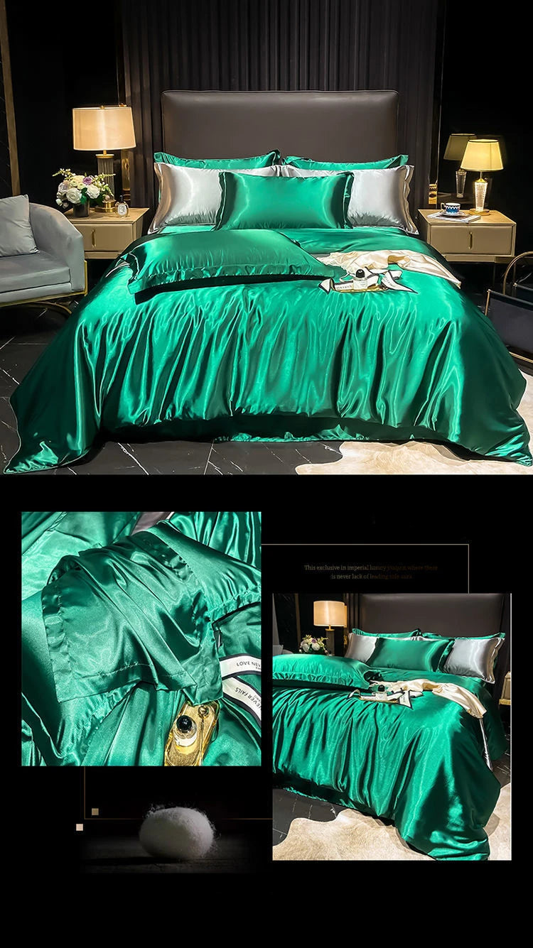Real 100% Mulberry Silk Bedding Set with Duvet Cover Fitted/Flat Bed Sheet Pillowcase Solid Color 4pcs King Queen Twin Bed Sets