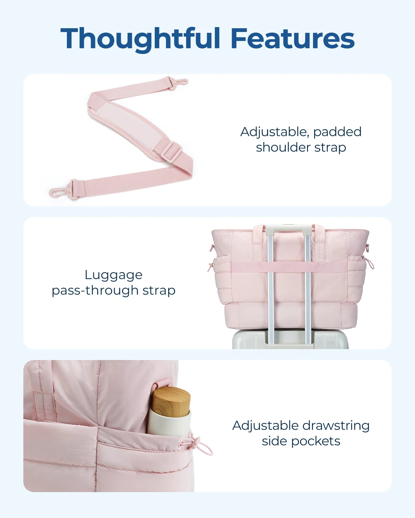 BAGAMRT Travel Bags Puffy Tote Bag Large Capacity Quilted Shoulder Handbag traveling Luggage Bags with Shoe Separation