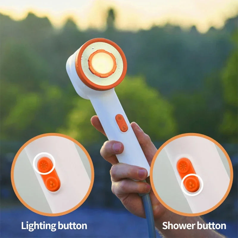 New Portable Outdoor Electric Shower with 2500mAh USB Charging Waterproof Mobile Showerhead for Camping Car Washing and Lighting