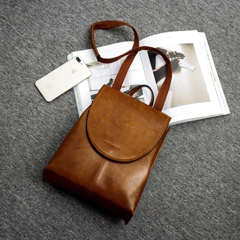 Women Backpack Shoulder Cross Body Bags Genuine Leather Female Fashion Retro Lady Oil Wax Cowhide Messenger Bag Backpacks