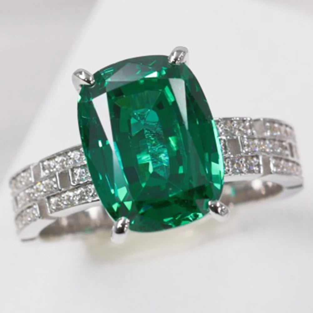 WUIHA Vintage 925 Sterling Silver 8 CT Lab Sapphire Emerald High Carbon Diamonds Gemstone Wedding Engagement Ring Fine Jewelry