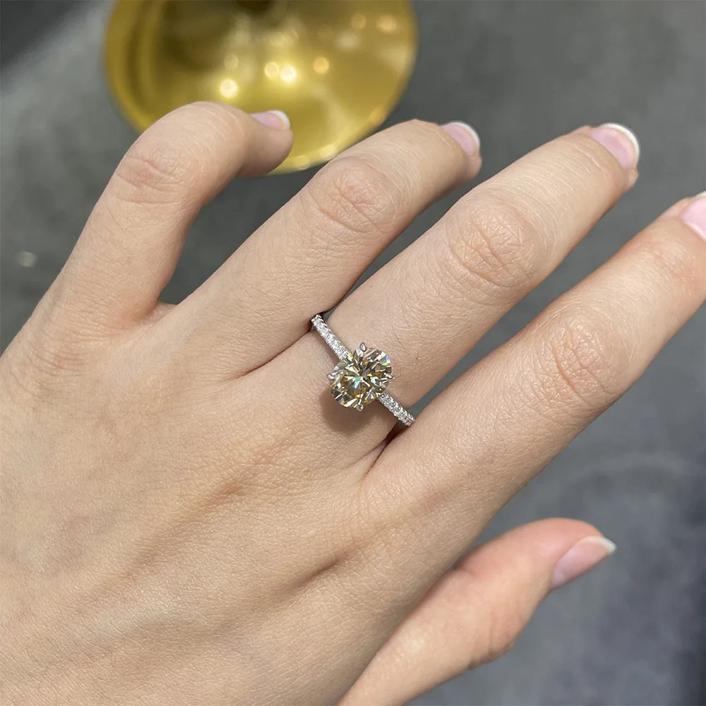 Serenity 2ct Oval Cut Champagne Moissanite Rings for Women Men 100% S925 Sterling Silver Plated 18K Lab Diamond Eternity Rings