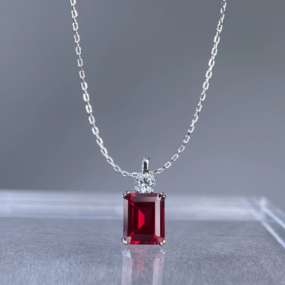 Wong Rain 925 Sterling Silver 8*10 MM Tanzanite Sapphire Ruby Citrine Emerald High Carbon Diamond Pendant Necklace Fine Jewelry