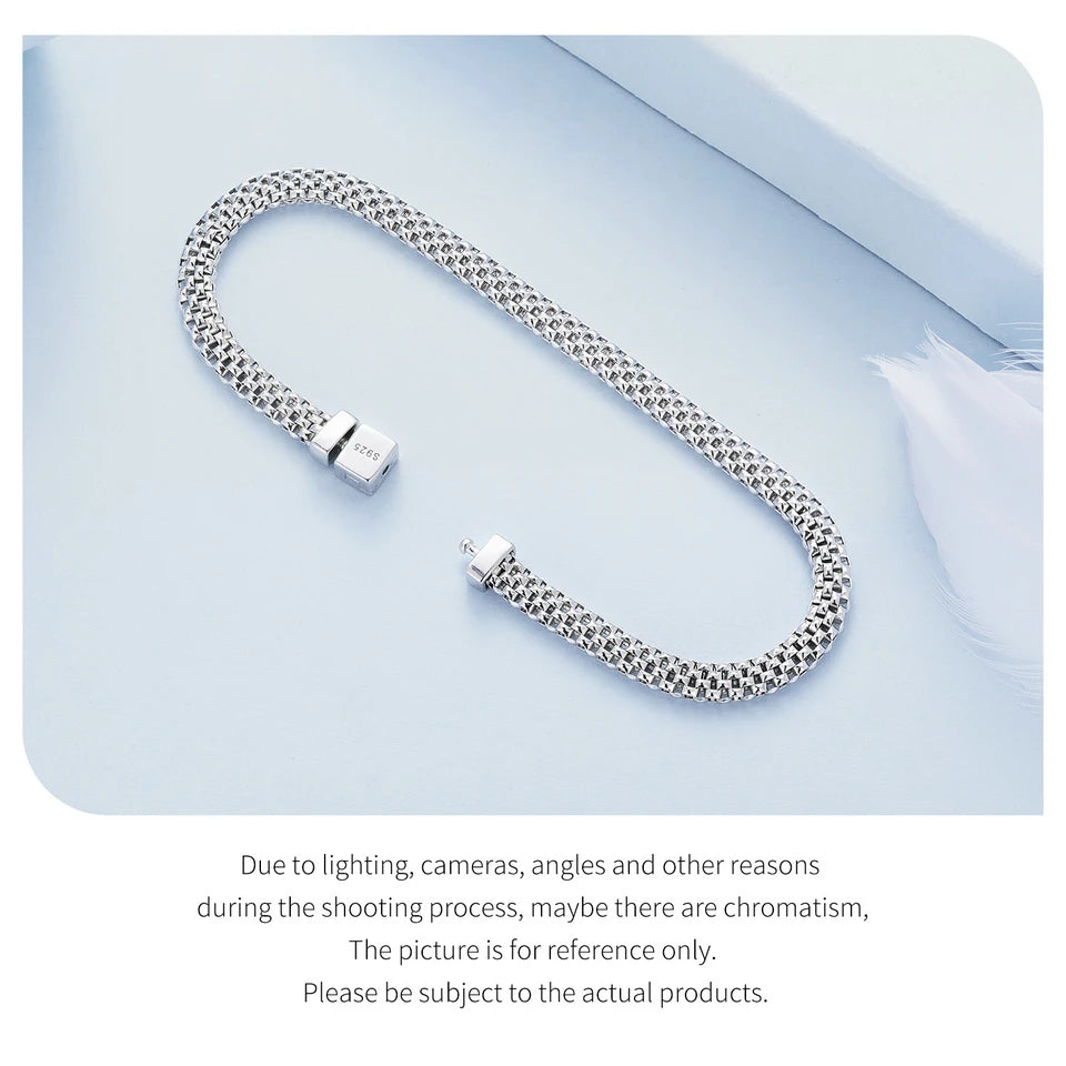 WOSTU 925 Sterling Silver European Simple Knitted Mesh Bracelets For Women Fashion Chain Luxury Wrist Jewelry Wedding Gift B124