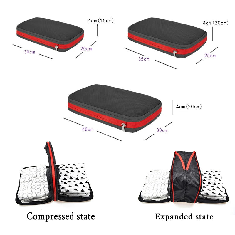 Nylon Travel Compression Packing Cubes Double Layer Portable Pouch  Zipper Waterproof Storage Bags for Clothing Shoes Suitcases