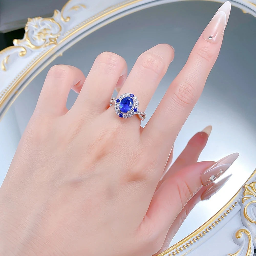 Wong Rain Classic 925 Sterling Silver Oval Cut 6*8 MM Sapphire High Carbon Diamond Gems Engagement Rings Fine Jewelry Wholesale