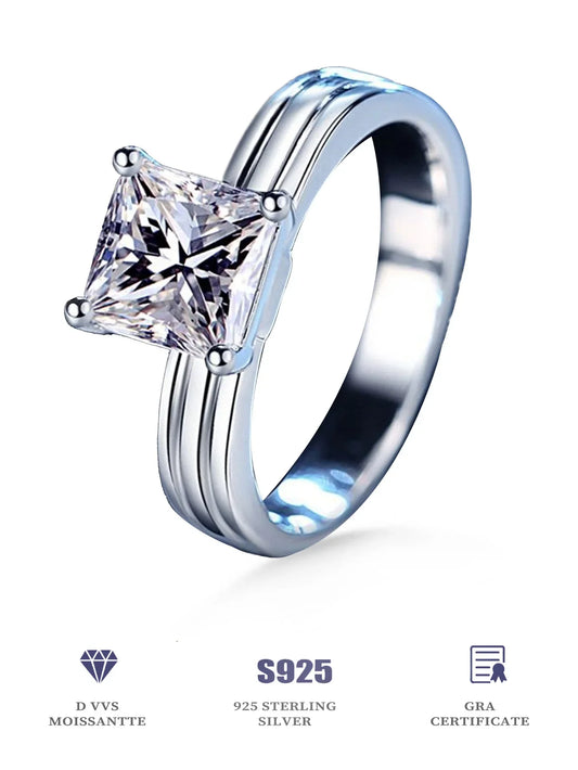 925 Sterling Silver Rings Princess Cut Rings with Gra Certificate Excellent Cut  Moissanite Diamond Ring New 2024