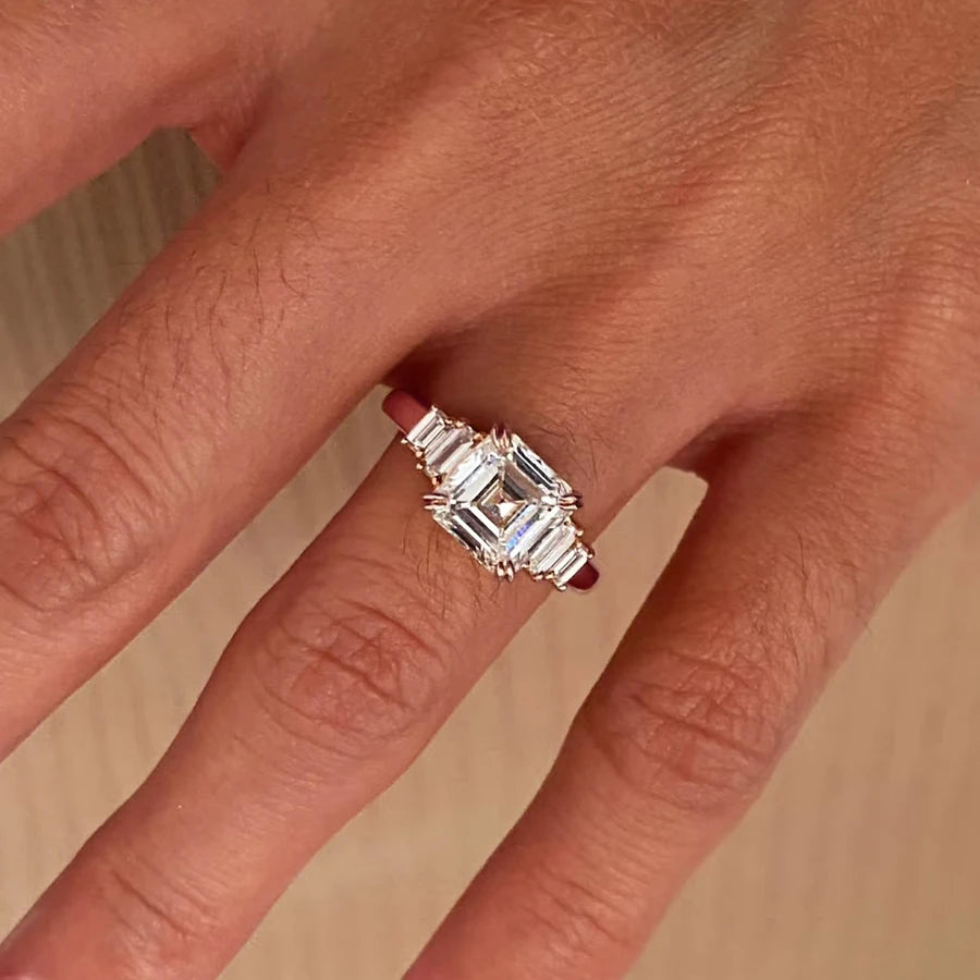 BXINY 4CT Asscher Cut All Moissanite Ring 100% S925 Silver Baguette Diamond Wedding Band for Women Gift Jewelry With Certificate