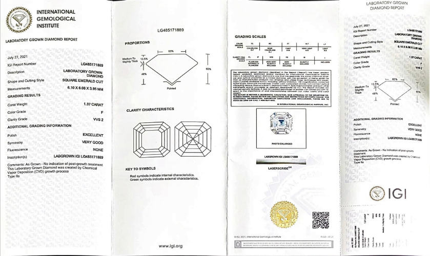 Diamanti Lab Grown Taglio Asscher da ct 1,00 a ct 5,00