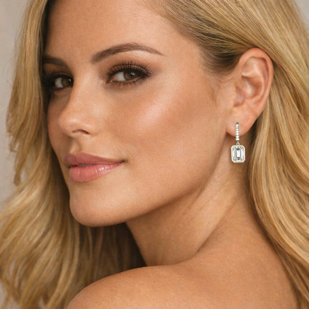 Orecchini con Moissanite Taglio Smeraldo per ct 4,00