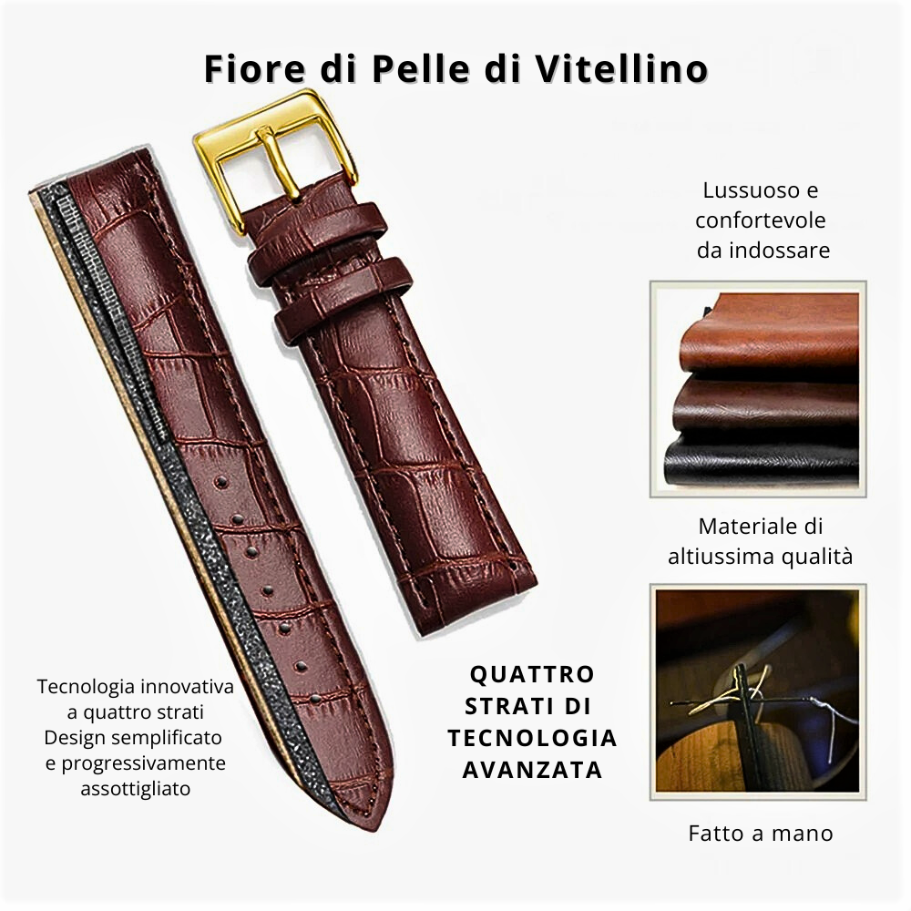 Cinturini per Orologio in Fiore di Pelle di Vitellino con Accessori