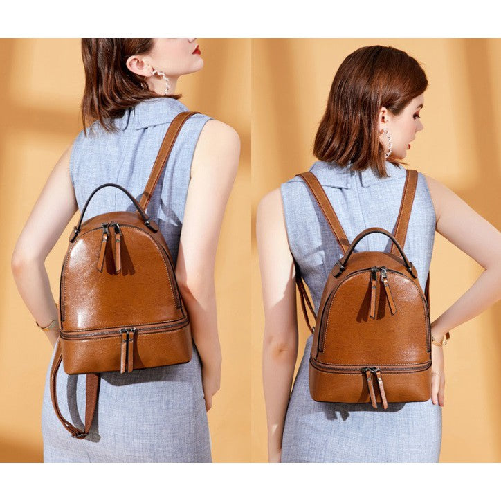 100% Genuine Leather Women Backpacks Retro Ladies Travel Bags Casual Girl's School Bags