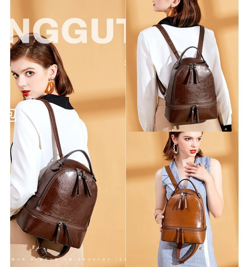 100% Genuine Leather Women Backpacks Retro Ladies Travel Bags Casual Girl's School Bags