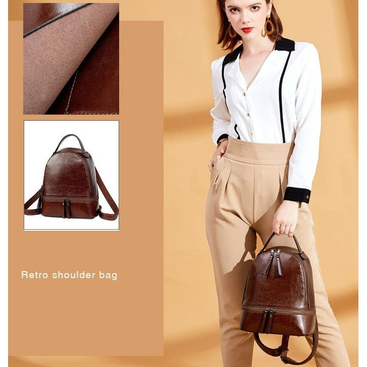 100% Genuine Leather Women Backpacks Retro Ladies Travel Bags Casual Girl's School Bags