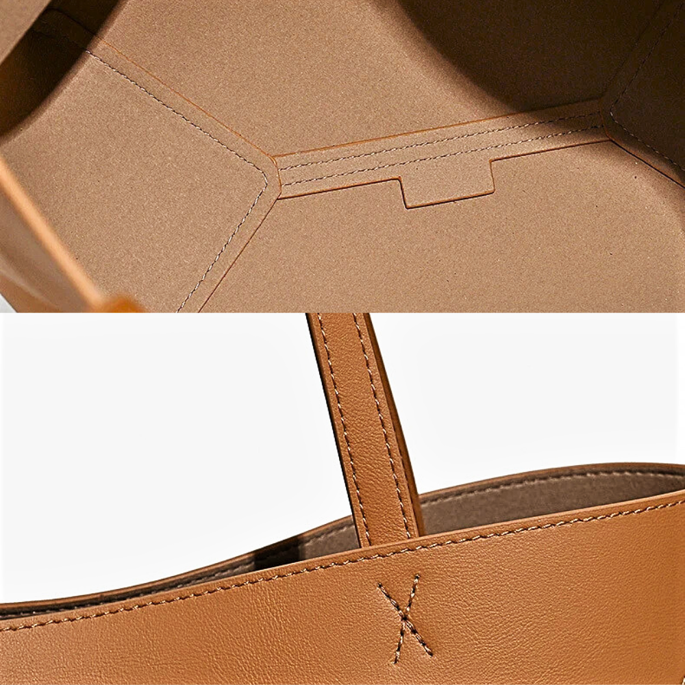 Borsa Tote Geometrica in Vera Pelle di Vitellino
