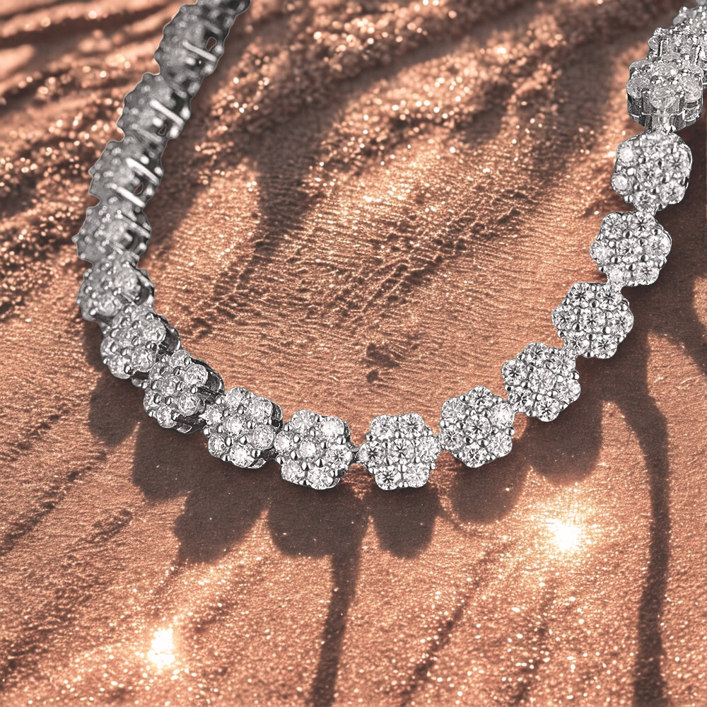 Bracciale e Collana a Fiori Esagonali con Moissaniti