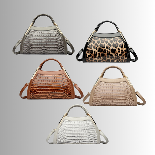 Borsa in Pelle di Vitellino Verniciata – Stile Croco e Dettagli Oro