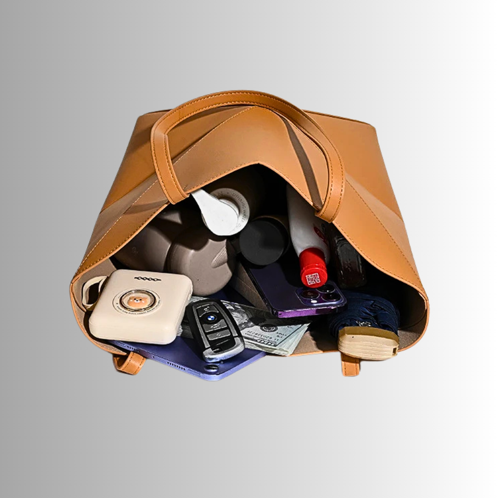 Borsa Tote Geometrica in Vera Pelle di Vitellino