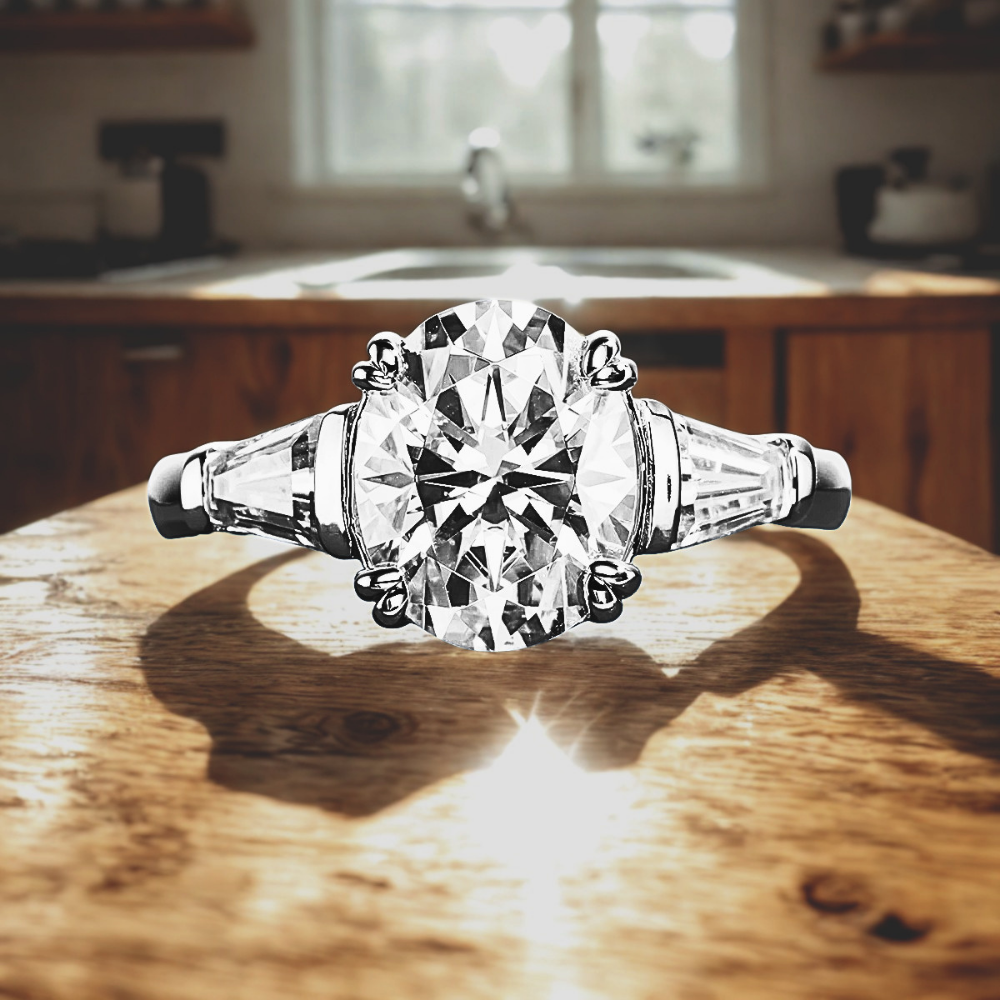 Trilogy con Moissanite Taglio Ovale e Teepers per ct 3,80