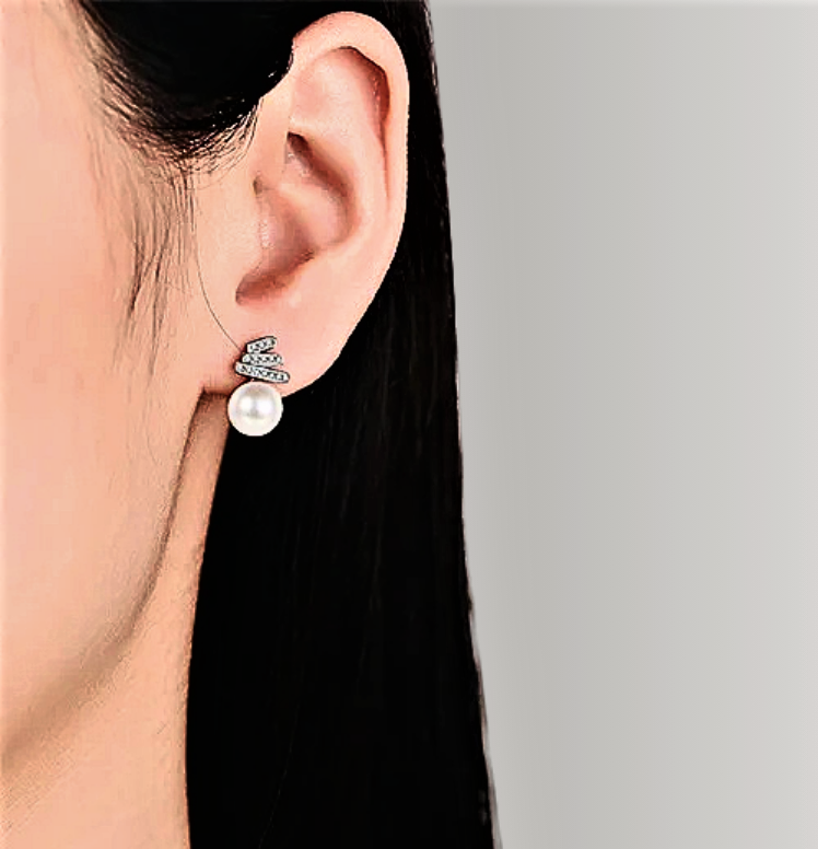 Orecchini a 3 Barrette con Moissaniti e Perle Naturali